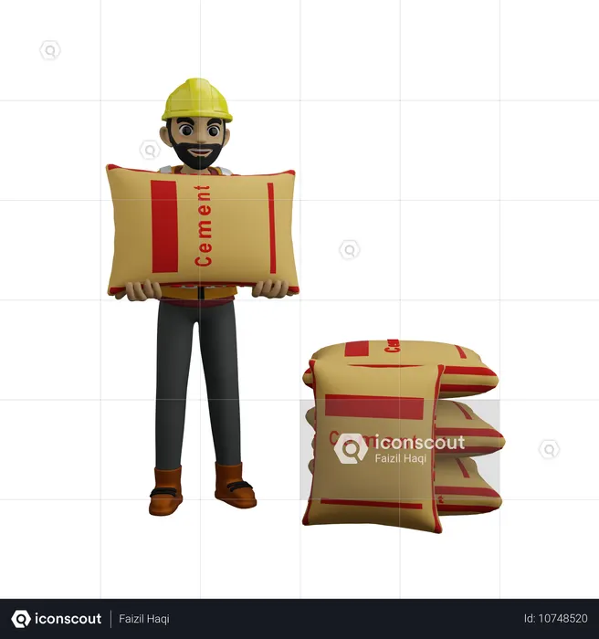Hombre sosteniendo un saco de cemento  3D Icon