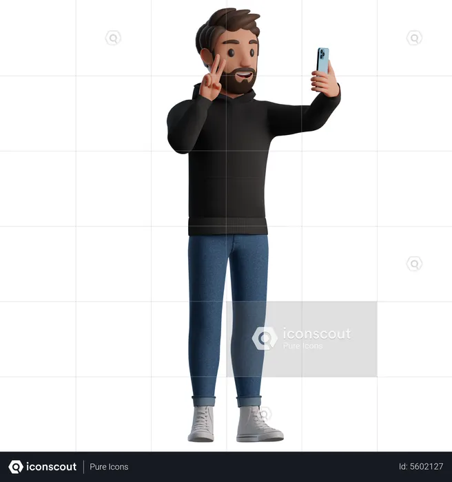 Hombre tomando selfies  3D Illustration