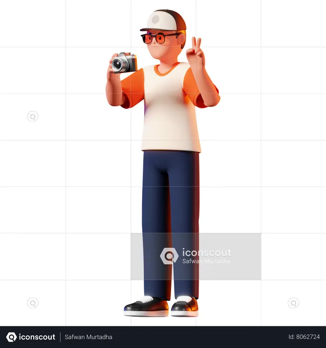 Hombre tomando una pose fotográfica  3D Illustration