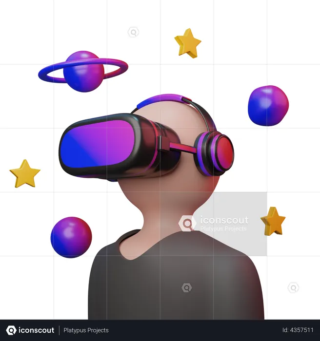 Hombre tomando experiencia espacial VR  3D Illustration