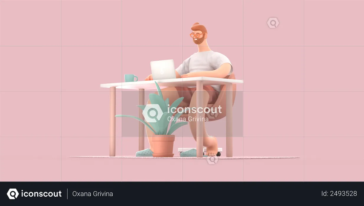 Hombre trabajando desde casa  3D Illustration