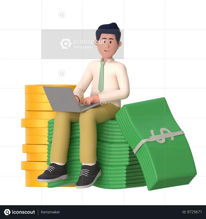 Hombre trabajando en gestión financiera  3D Illustration