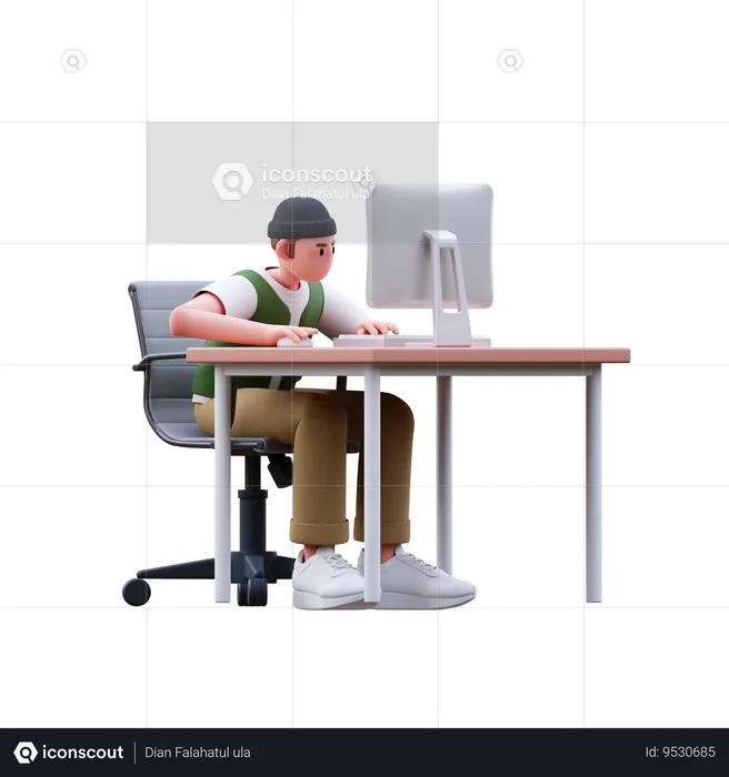 Hombre trabajando en la oficina  3D Illustration