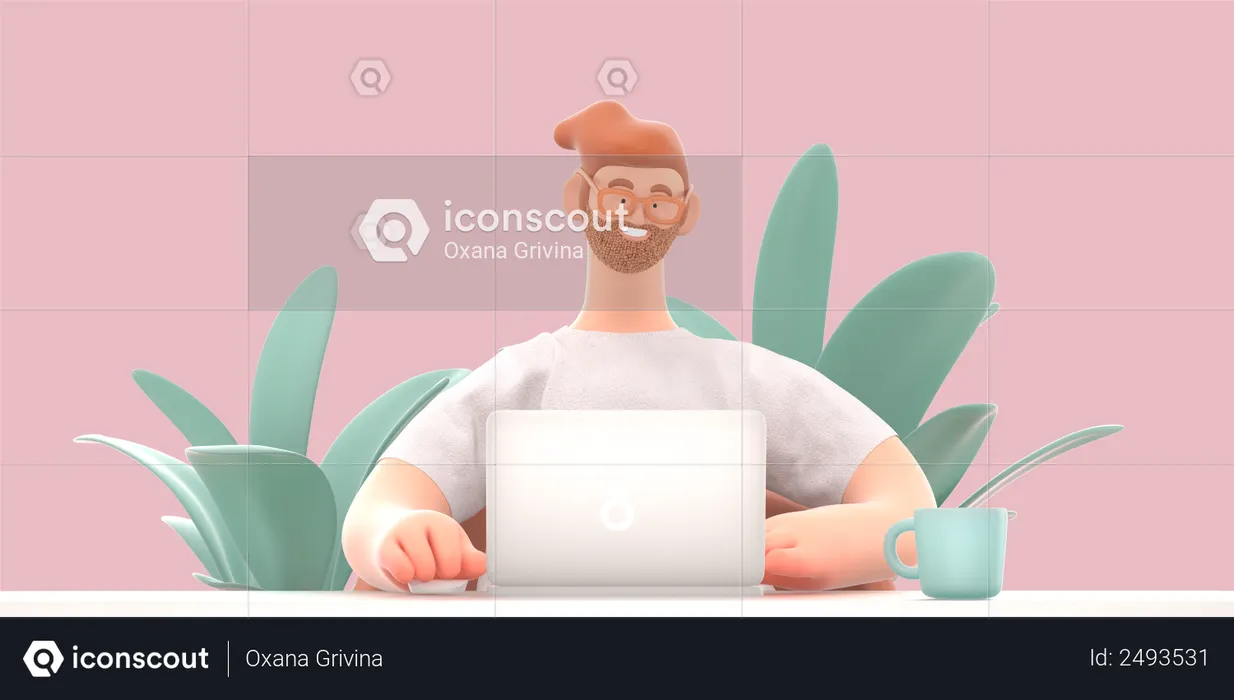 Hombre trabajando en la computadora portátil  3D Icon