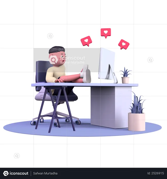 Hombre usando las redes sociales  3D Illustration