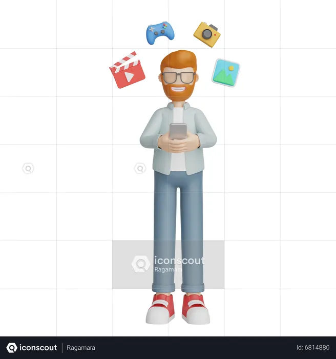 Hombre usando las redes sociales  3D Illustration