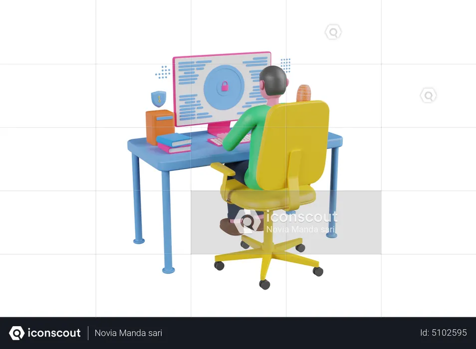 Hombre usando seguridad de datos en línea  3D Icon
