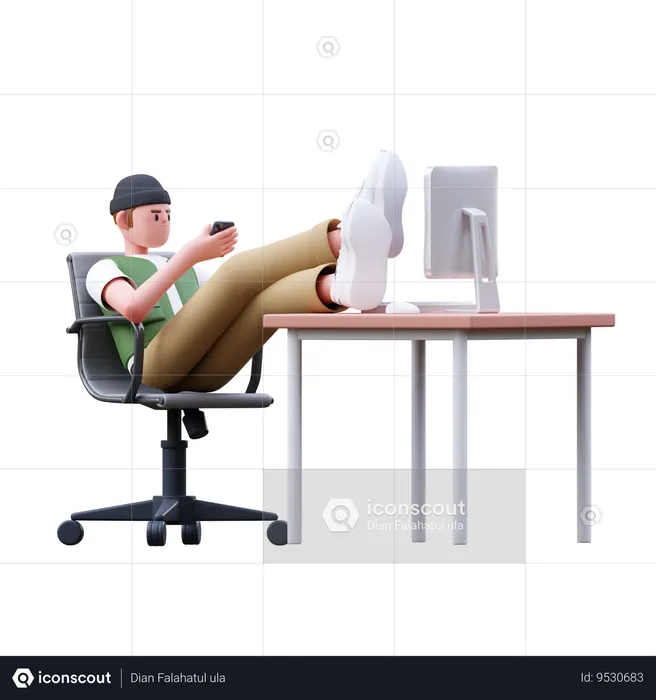 Hombre usando el teléfono en la oficina  3D Illustration