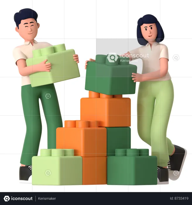 Hombre y mujer haciendo desarrollo de productos  3D Illustration