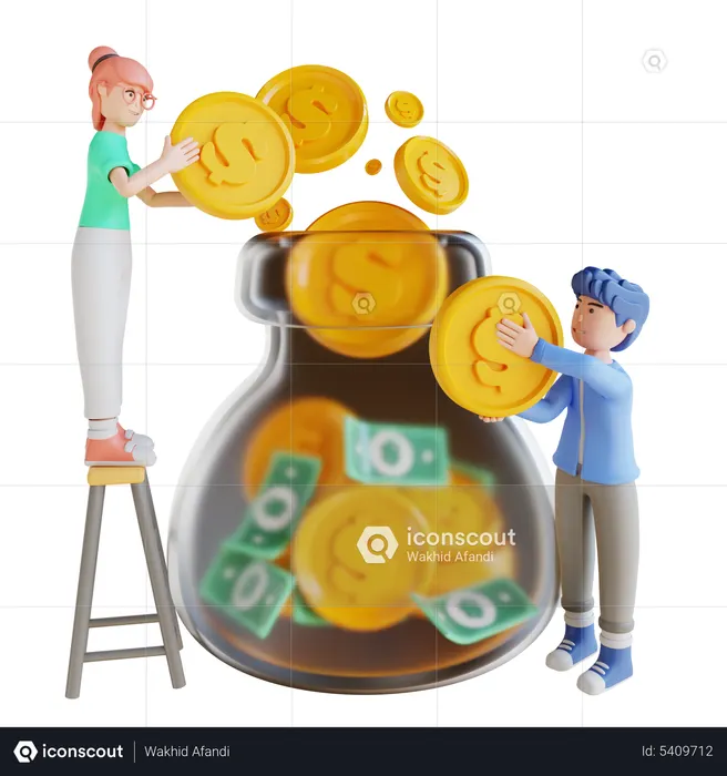 Hombre y mujer haciendo gestión financiera.  3D Icon