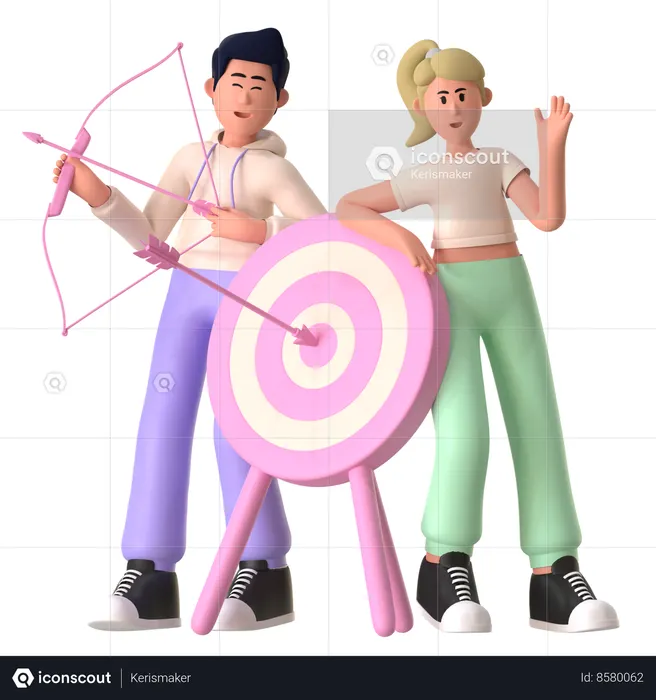 Hombre y mujer trabajando en objetivos de marketing  3D Icon