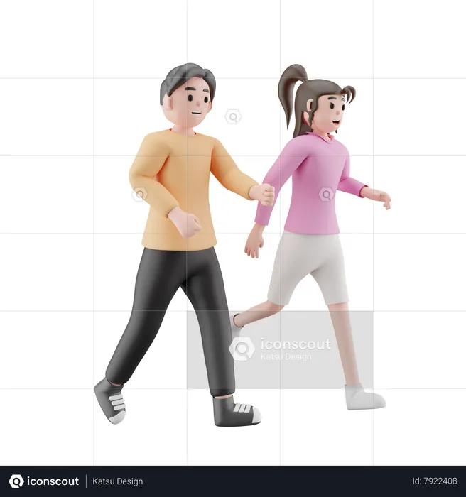 Hombre y niña corriendo  3D Illustration