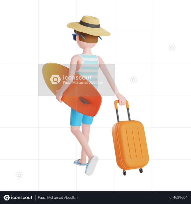 Hombre yendo de vacaciones a la playa  3D Illustration