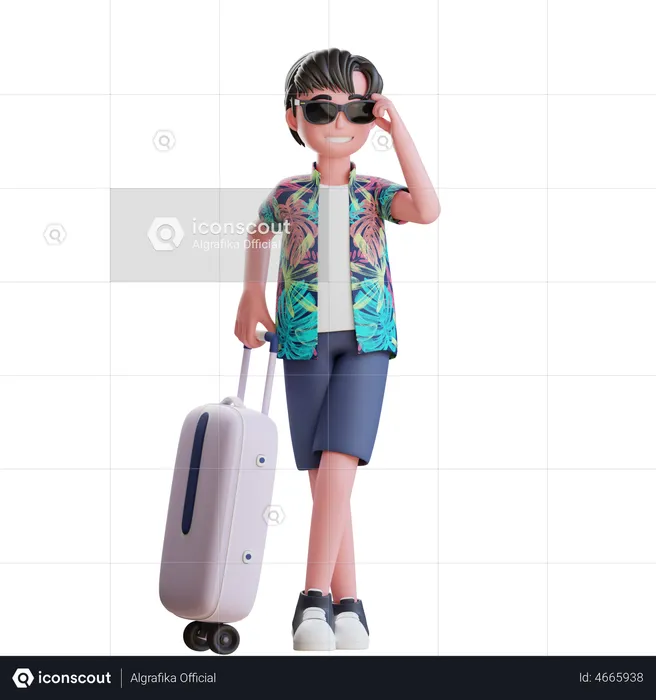 Hombre yendo de viaje a la playa  3D Illustration