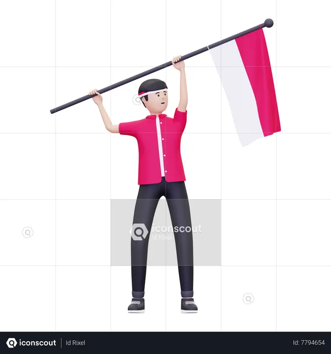 Homem agitando bandeira da Indonésia  3D Icon