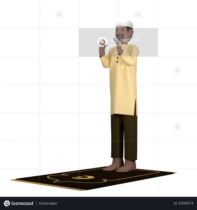 Homem árabe em pose de Takbir  3D Illustration