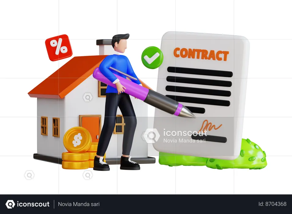 Homem assina contrato depois de comprar casa  3D Icon