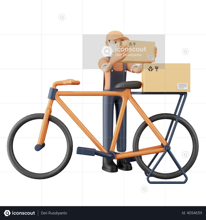 Homem carregando caixas de entrega em bicicleta  3D Illustration