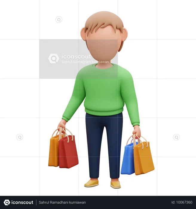 Homem carregando sacola de compras  3D Illustration