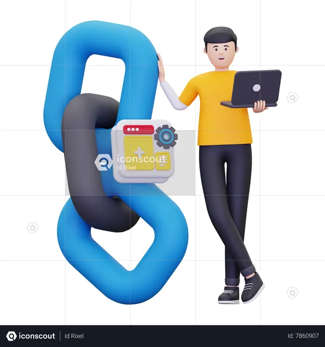 Homem com backlink de SEO  3D Illustration