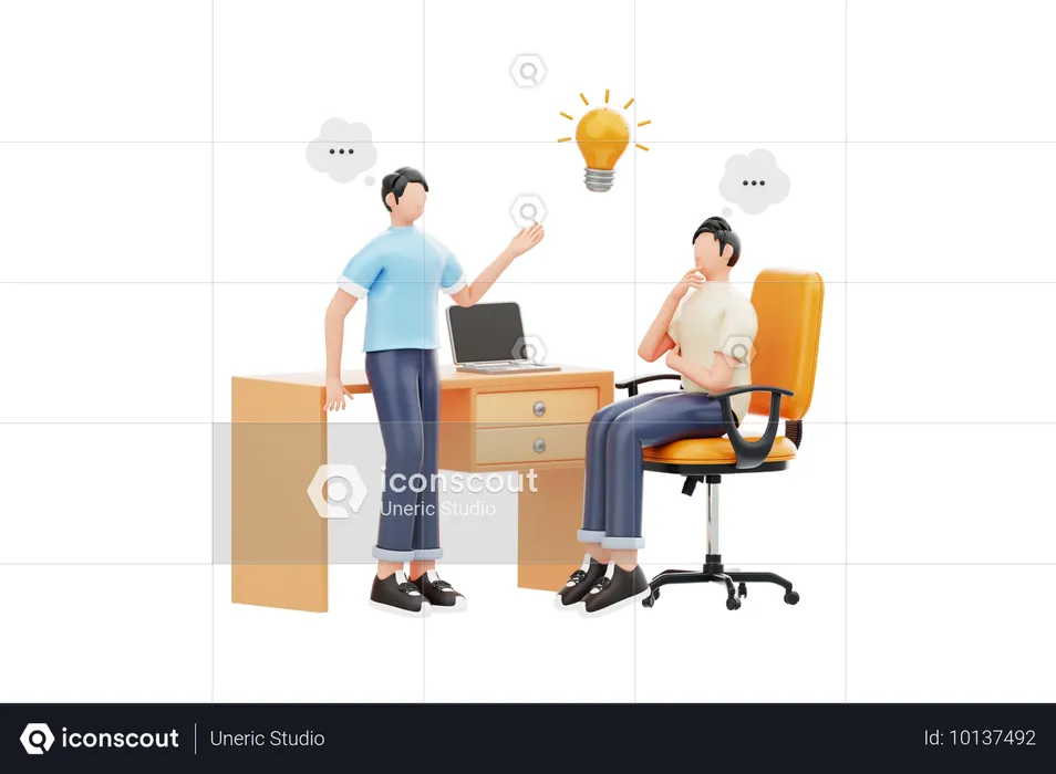 Homem com colega de trabalho fazendo brainstorming  3D Illustration