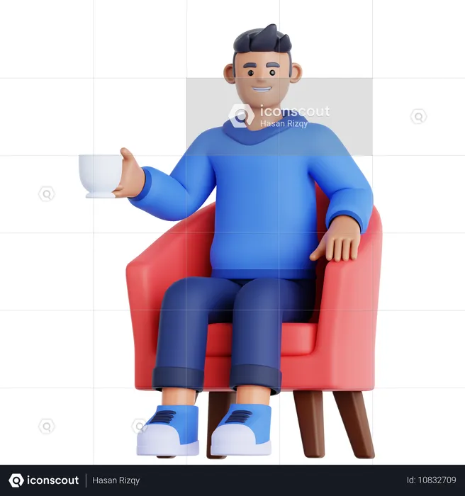 Homem com copo de bebida sentado no sofá  3D Illustration