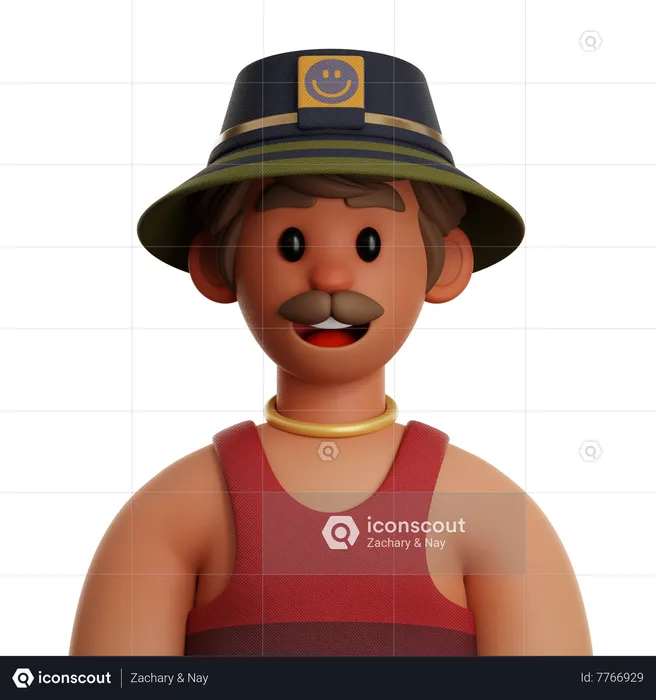 Homem de cabelo curto com chapéu bucket  3D Icon
