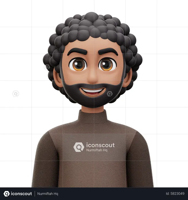 Homem de cabelo cacheado com barba  3D Icon