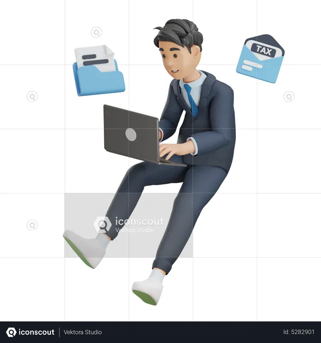 Homem de negócios trabalhando com e-mails  3D Illustration