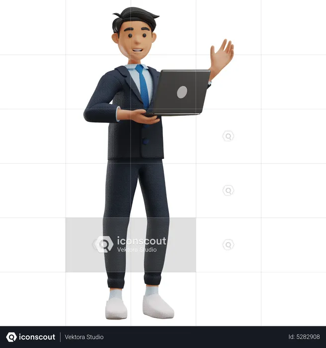 Homem de negócios, trabalhando com laptop  3D Illustration