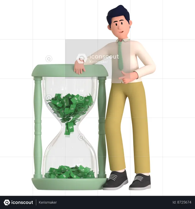 Homem Em Pé Com Relógio De Dólar  3D Illustration