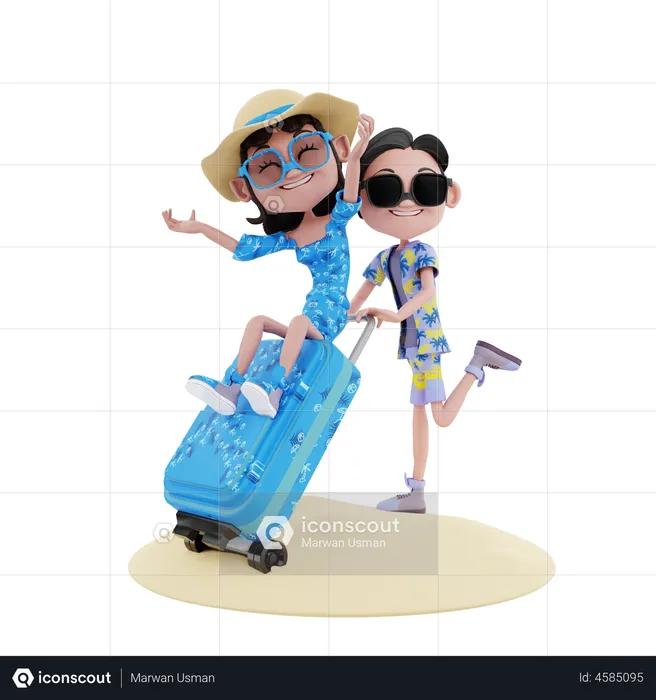 Homem e mulher saindo de férias  3D Illustration