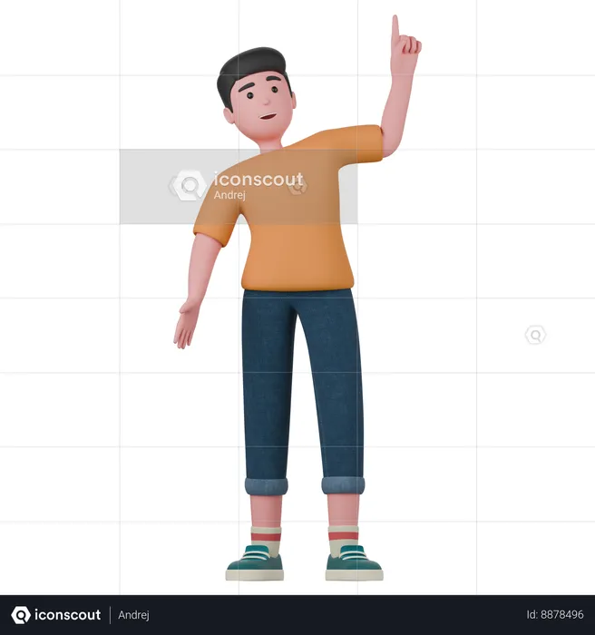 Homem em pé aponta para cima  3D Illustration