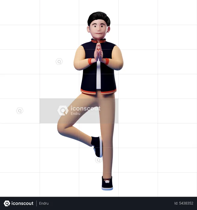 Homem equilibra corpo e junta as mãos  3D Illustration