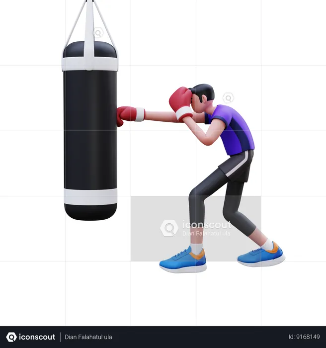Homem está praticando boxe  3D Illustration