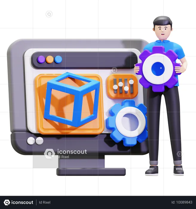 O homem está fazendo a configuração do software  3D Icon