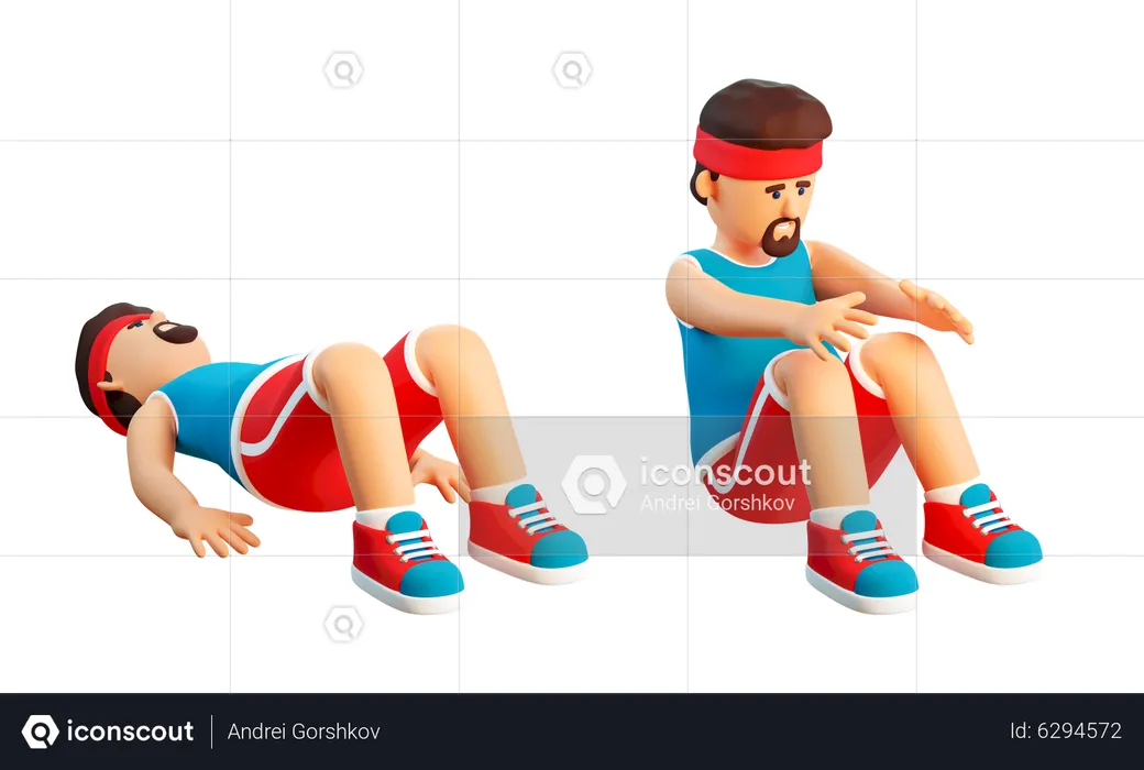 Homem faz exercícios abdominais  3D Illustration