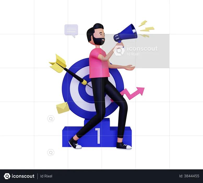 Homem fazendo anúncio de marketing com alto-falante  3D Illustration
