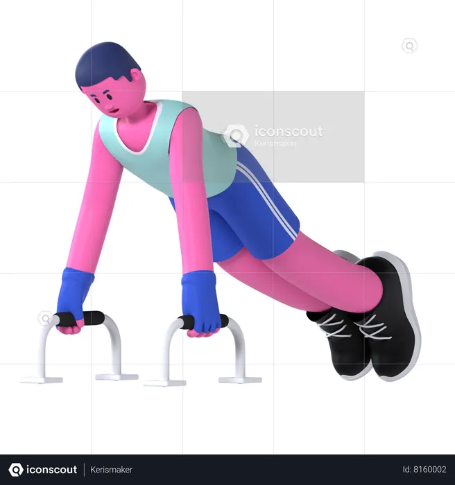 Homem fazendo barra push-up  3D Illustration