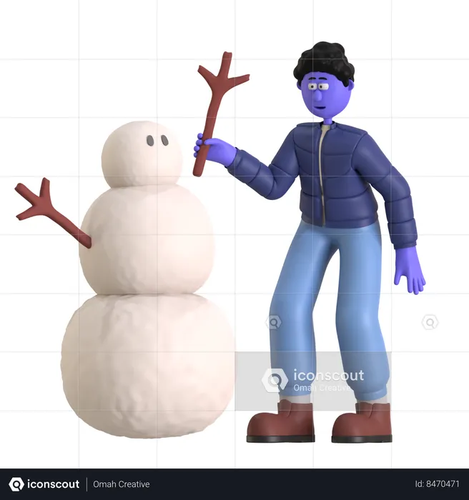 Homem fazendo boneco de neve  3D Illustration