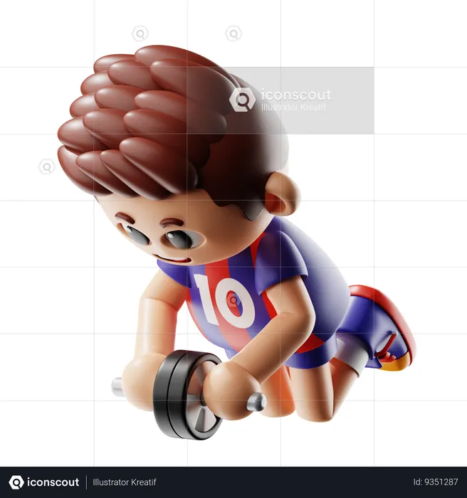 Homem fazendo exercícios com rolo de roda  3D Illustration