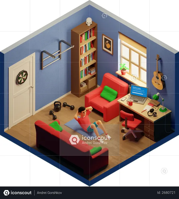 Homem fazendo exercícios abdominais  3D Icon