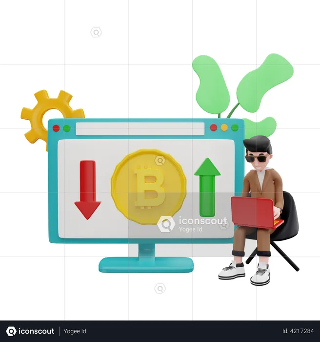 Homem fazendo negociação de criptografia  3D Illustration