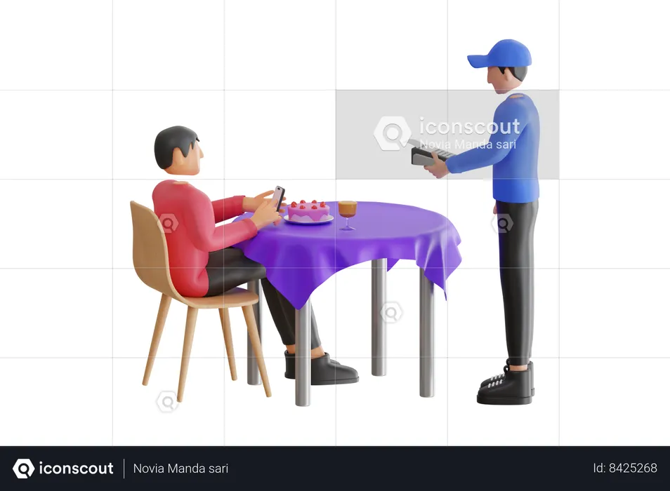 Homem fazendo pagamento sem dinheiro por celular no café  3D Icon