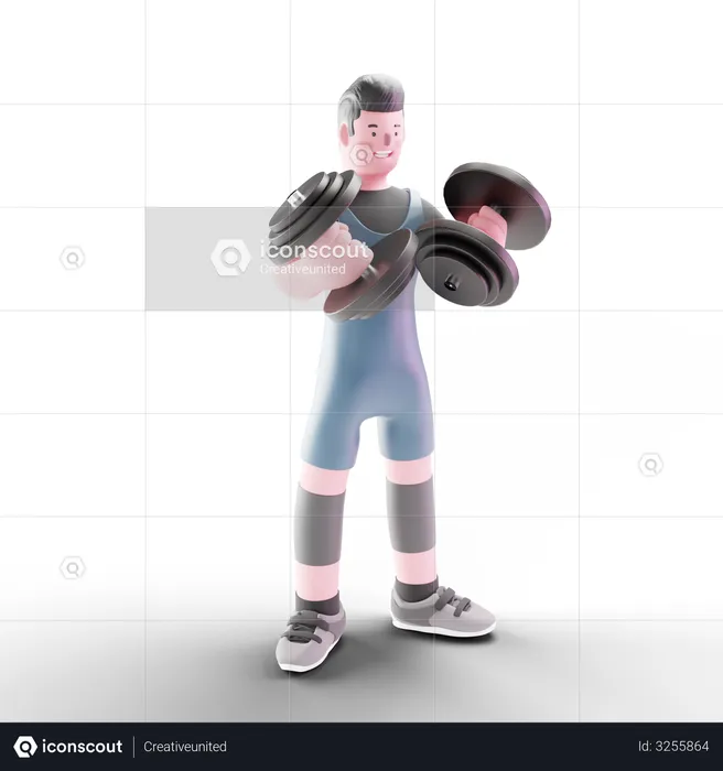 Homem fazendo treino de bíceps  3D Illustration