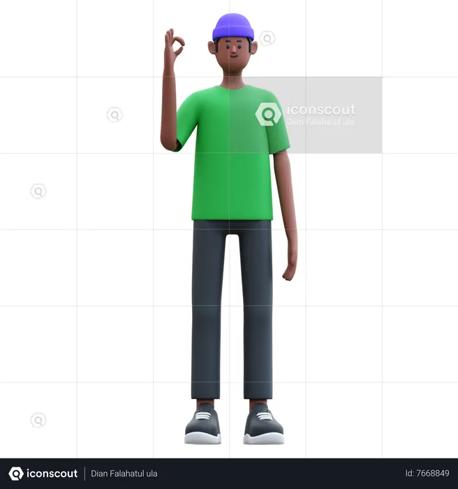 Homem feliz mostrando sinal de ok  3D Icon
