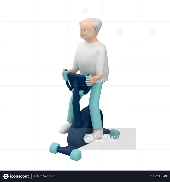Homem idoso com cabelos grisalhos sentado em uma bicicleta indoor  3D Icon