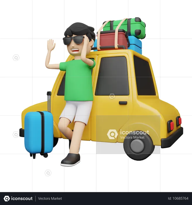 Homem indo em viagem de carro  3D Illustration