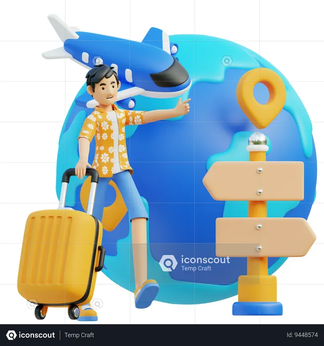 Homem indo para uma viagem pelo mundo  3D Illustration