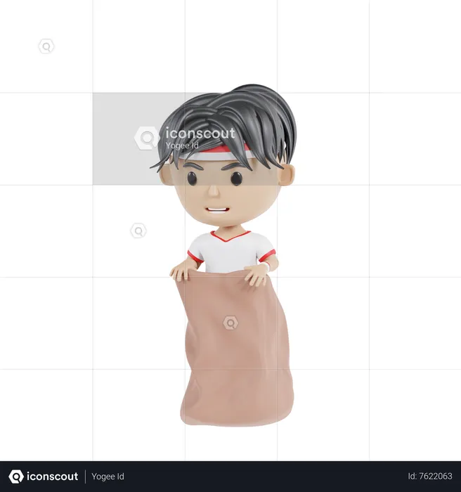 Homem indonésio participando de corrida de saco  3D Icon